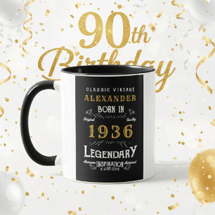 Personalized 90th Birthday Born 1936 Vintage Black Mug