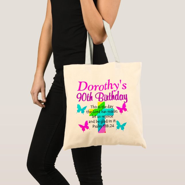 PERSONALIZED 90TH RAINBOW CROSS TOTE BAG (Front (Product))