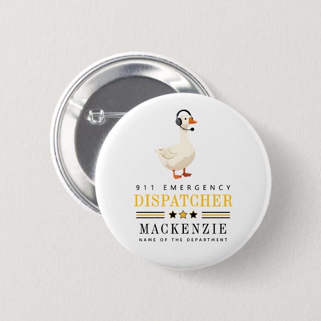 Personalized 911 Dispatcher Goose With Headset 6 Cm Round Badge (Front & Back)