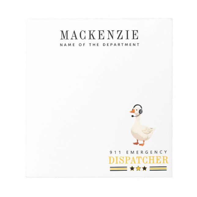 Personalized 911 Dispatcher Goose With Headset Notepad (Front)
