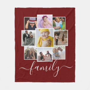 Personalized 9 Photo and Text Photo Collage Family Fleece Blanket