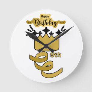 Personalized 9th Birthday King Crown Design Round Clock