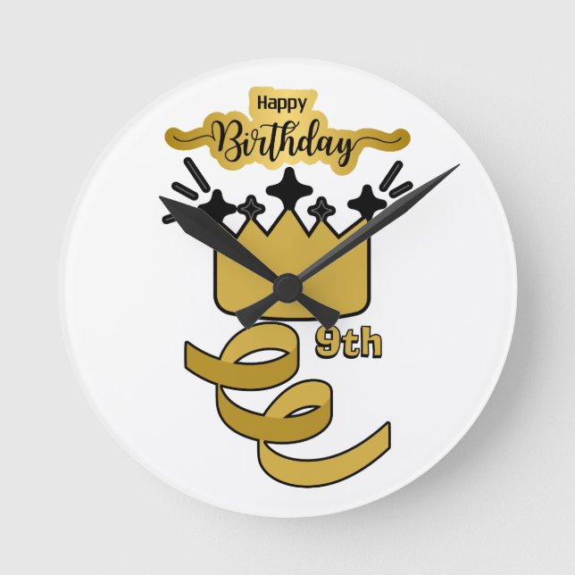  Personalized 9th Birthday King Crown Design Round Clock (Front)