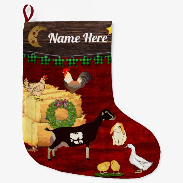 Personalized - A Country Christmas LaMancha Goat Large Christmas Stocking (Front)