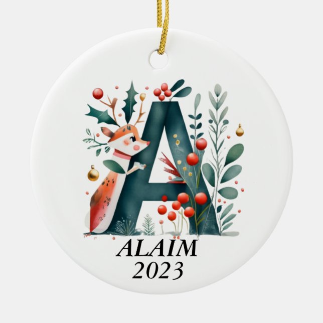 Personalized "A" Initial Christmas Ornament (Front)