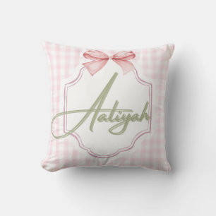 Personalized Aaliyah Baby Girl Nursery Bow&Gingham Cushion