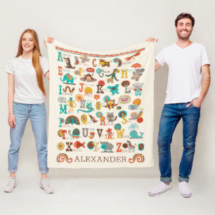Personalized ABC Animal Fleece Blanket
