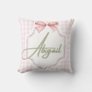 Personalized Abigail Baby Girl Nursery Bow&Gingham Cushion