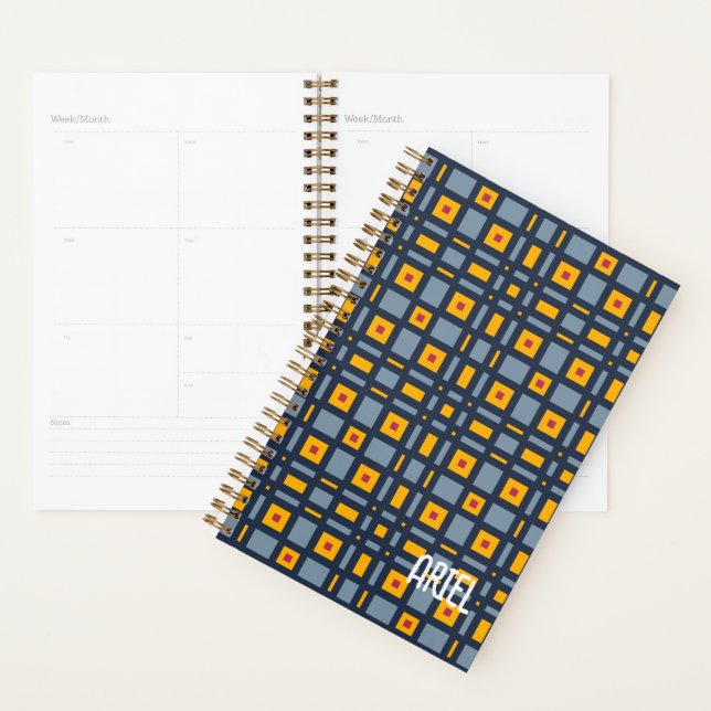 Personalized Abstract Blue Tartan Pattern Planner (Display)