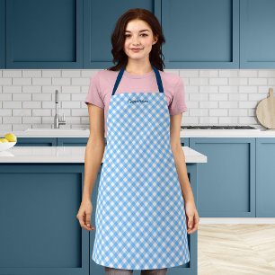 Personalized Add Your Name Baby Blue Gingham Apron