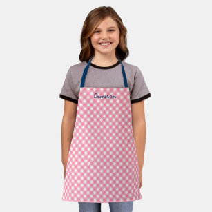 Personalized Add Your Name Baby Pink Gingham Kids Apron