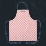 Personalized Add Your Name Blush Coral Gingham Apron<br><div class="desc">Personalized Apron featuring a blush coral gingham pattern with a blue script for your name. It makes a great gift for one that likes to cook, bake or BBQ. Personalize it by replacing the placeholder text. For more options such as to change the font and it's size/color or the spacing...</div>