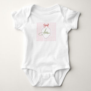 Personalized Addison Baby Girl Nursery Bow&Gingham Baby Bodysuit