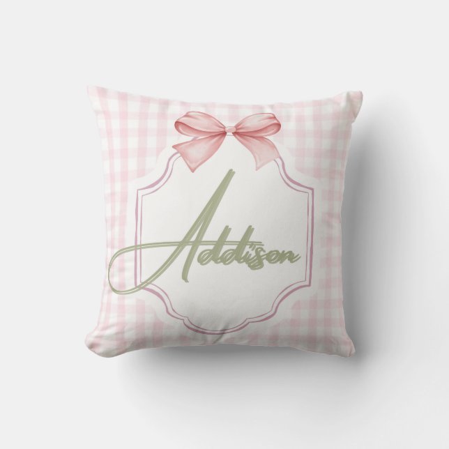 Personalized Addison Baby Girl Nursery Bow&Gingham Cushion (Front)