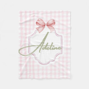 Personalized Adeline Baby Girl Nursery Bow&Gingham Fleece Blanket