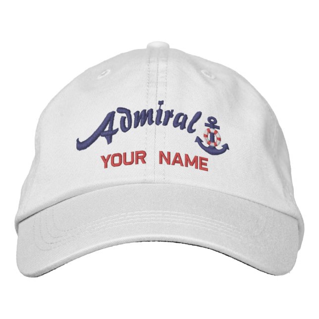 Personalized Admiral Lifesaver Anchor Your Name Embroidered Hat (Front)