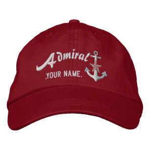 Personalized Admiral Nautical Anchor Name White Embroidered Hat