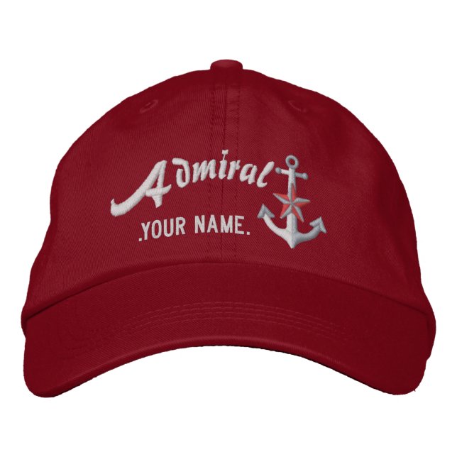 Personalized Admiral Nautical Anchor Name White Embroidered Hat (Front)