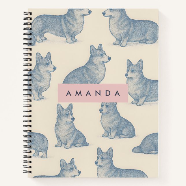 Personalized Adorable Corgi Pattern Notebook (Front)