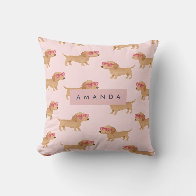 Personalized Adorable Dachshund Dog Cushion (Front)