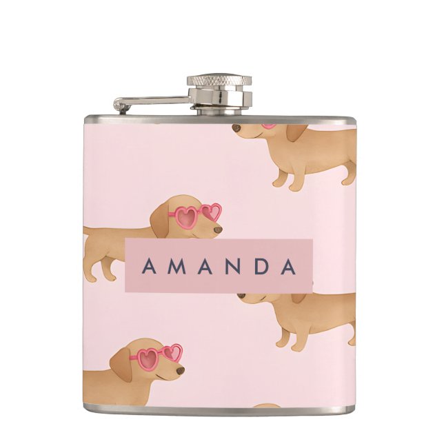 Personalized Adorable Dachshund Dog Hip Flask (Front)
