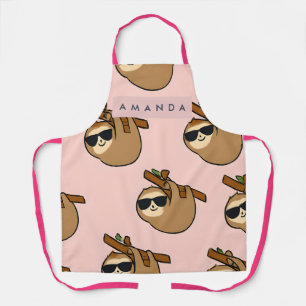 Personalized Adorable Sloth with Glasses Pattern Apron