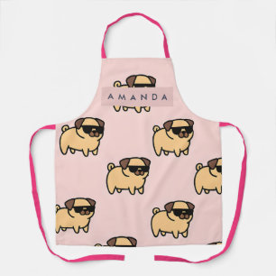 Personalized Adorable Sunglasses Pug Pattern Apron