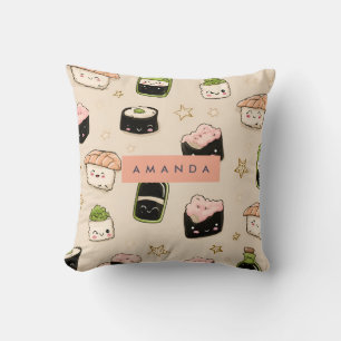Personalized Adorable Sushi and Soy Sauce Pattern Cushion