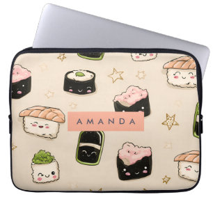 Personalized Adorable Sushi and Soy Sauce Pattern Laptop Sleeve
