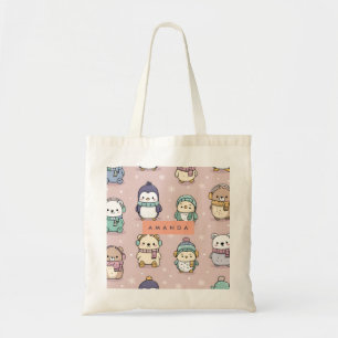 Personalized Adorable Winter Penguin Pattern Tote Bag