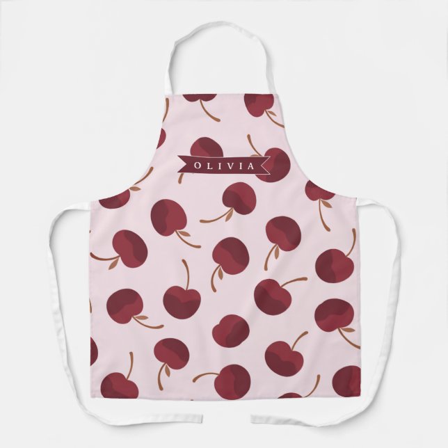Personalized Aesthetic Cherry Pattern Name Gift Apron (Front)