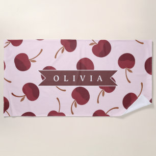 Personalized Aesthetic Cherry Pattern Name Gift Beach Towel