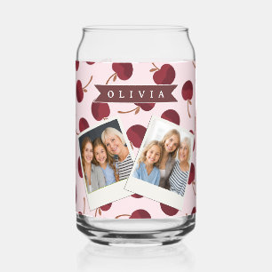 Personalized Aesthetic Cherry Pattern Name Gift Can Glass