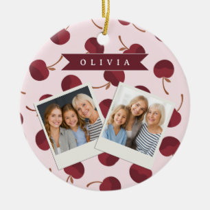Personalized Aesthetic Cherry Pattern Name Gift Ceramic Ornament