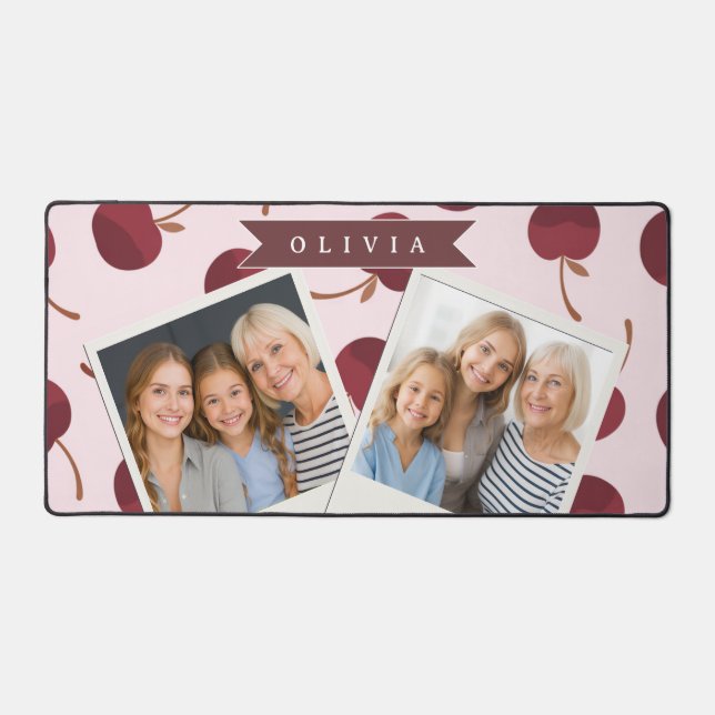 Personalized Aesthetic Cherry Pattern Name Gift Desk Mat (Front)