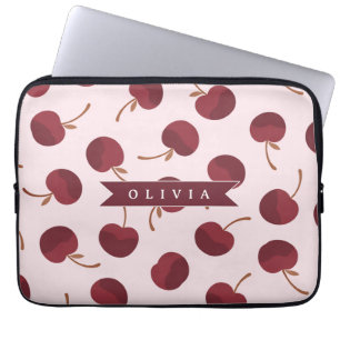 Personalized Aesthetic Cherry Pattern Name Gift Laptop Sleeve