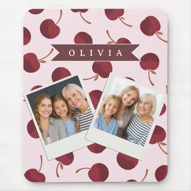 Personalized Aesthetic Cherry Pattern Name Gift Mouse Pad (Front)