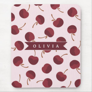 Personalized Aesthetic Cherry Pattern Name Gift Mouse Pad