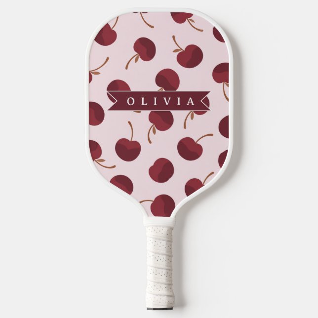 Personalized Aesthetic Cherry Pattern Name Gift Pickleball Paddle (Front)