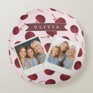 Personalized Aesthetic Cherry Pattern Name Gift Round Cushion