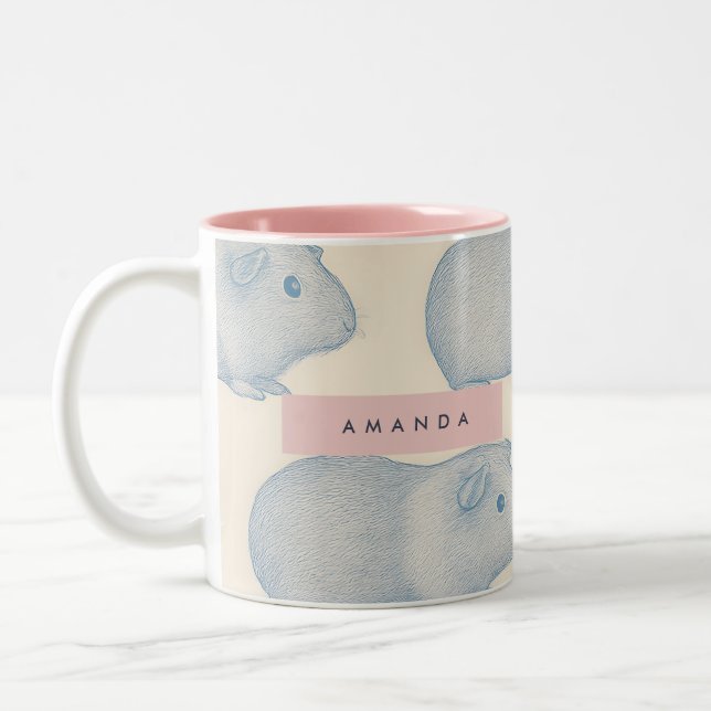 Personalized Aesthetically Cute Guinea Pigs Patter Two-Tone Coffee Mug (Left)