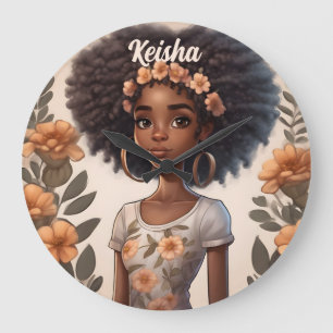 Personalized African American Girl Clock