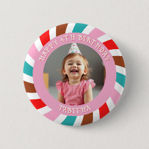 Personalized Age, Name and Photo Birthday  6 Cm Round Badge