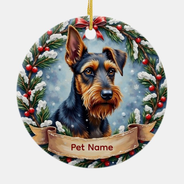 Personalized Airedale Terrier Christmas Ceramic Ornament (Back)