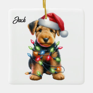 Personalized Airedale Terrier Santa Christmas Ceramic Ornament