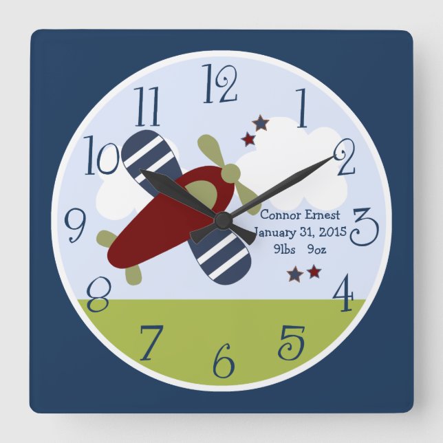 Personalized Airplane Square Wall Clock (Front)