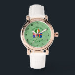 Personalized Åland Islands Ladies Watch<br><div class="desc">Elevate your style with this personalized ladies’ watch featuring a shamrock,  vibrant colors,  and green squiggly squares inspired by Åland Islands,  Ireland,  and the USA flags. A meaningful Mother’s Day gift and a beautiful way to honor your blended heritage every day.</div>