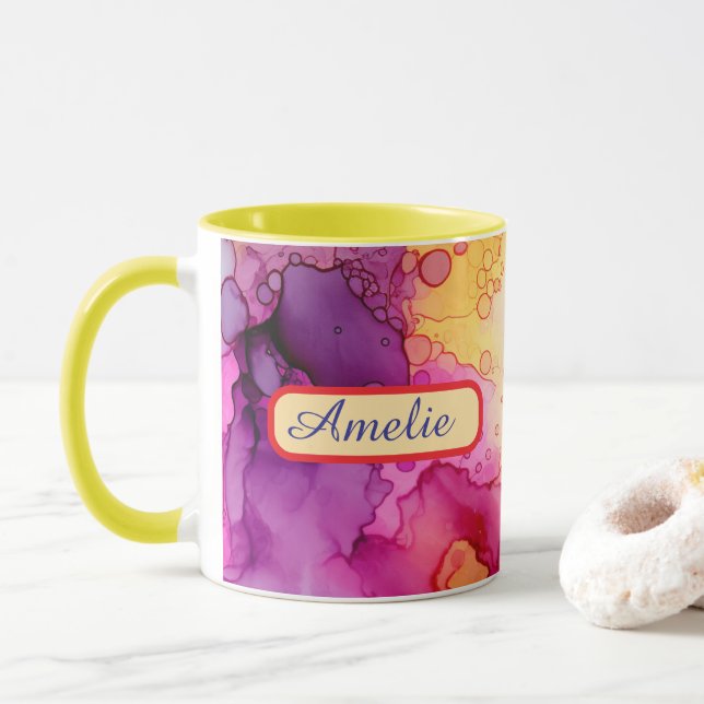 Personalized Alcohol Ink Style Mug with Name, gift (With Donut)