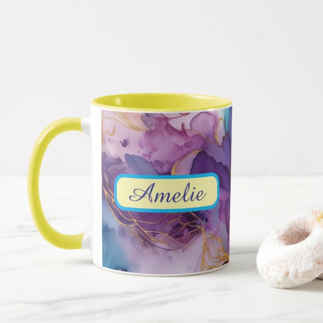 Personalized Alcohol Ink Style Mug with Name, gift (With Donut)