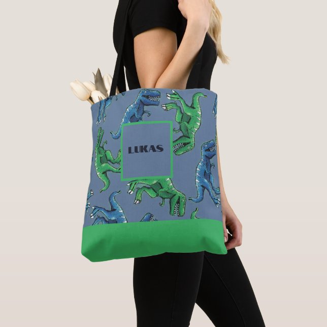Personalized Allover printed Dinosaur Tote Bag (Close Up)